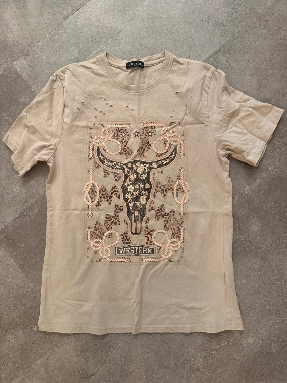Zutter Women's Beige Western Graphic Short-Sleeve Tee Sz S